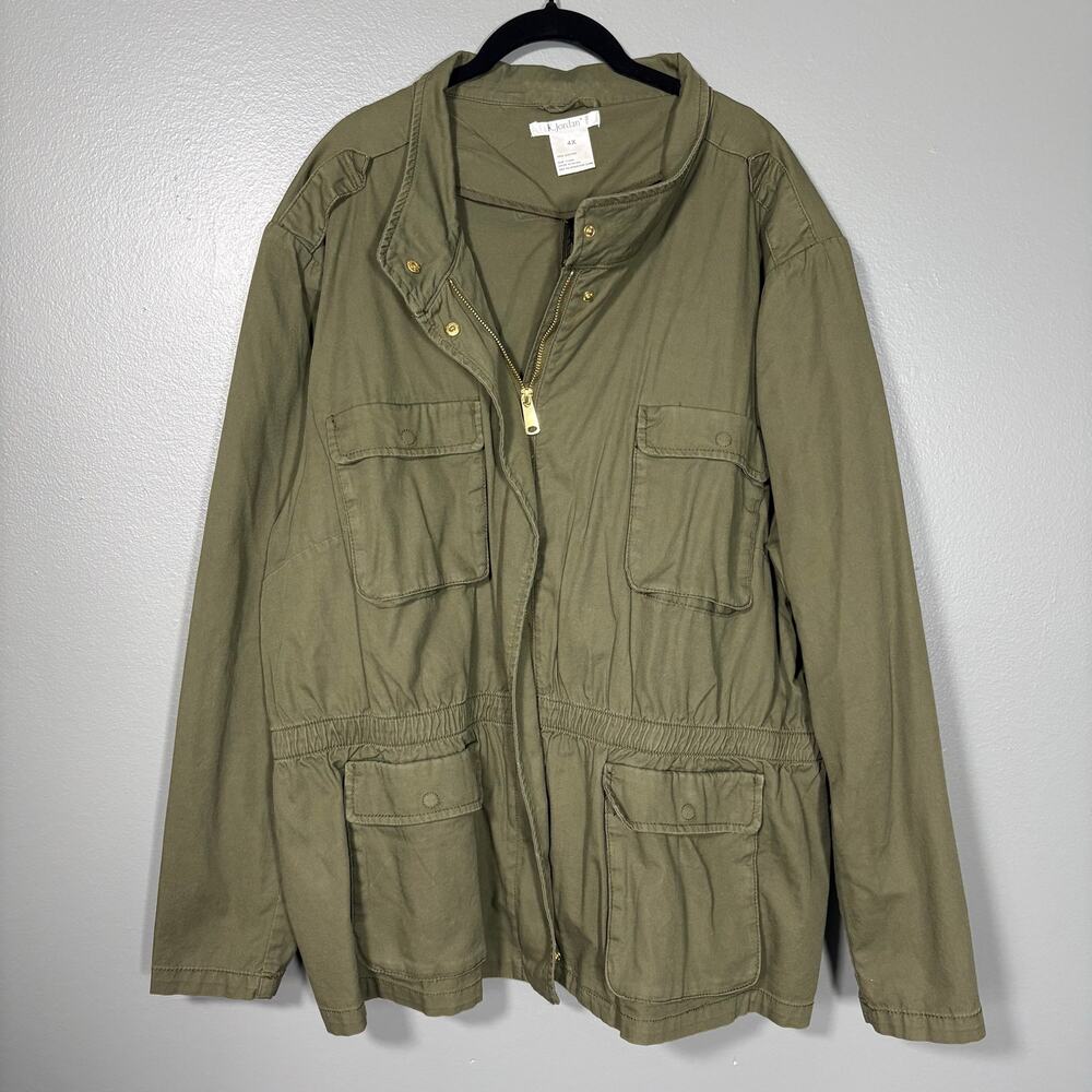 K Jordan Olive Green Barn Chore Military Utility Jacket - 4X - Women's Plus Size